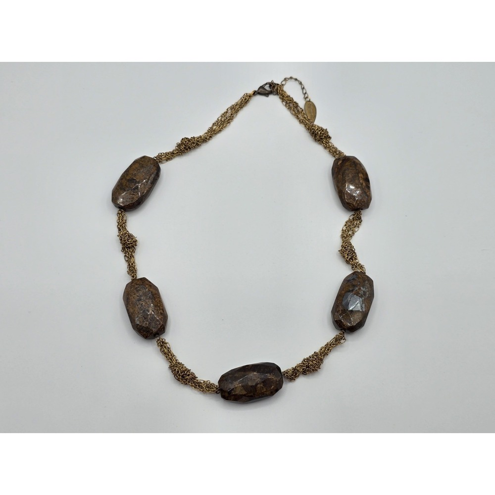 COLDWATER CREEK Brown Stone‎ Beads Necklace BOHO Bead Goldtone